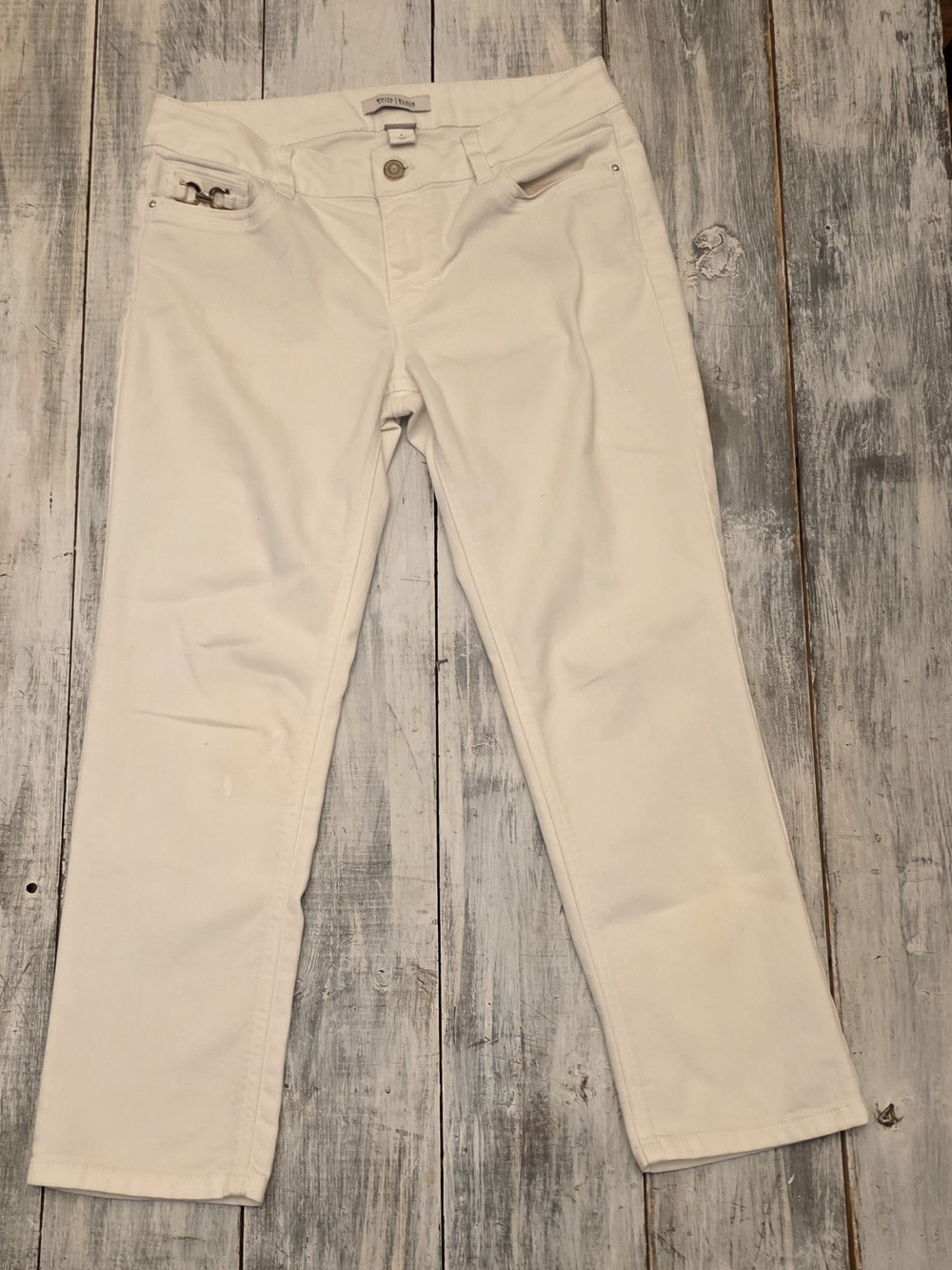 White House Black Market Off-White Straight Jeans sz 6